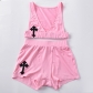 Women's two-piece set of navel-cut hollow contrasting fashion vest and shorts 8363DB