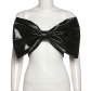 Fashion bow PU leather wrap chest open back slim vest K21L11601