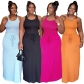 Casual Fashion U Neck Solid Color Short Sleeve Dress Beach Long Dress S821