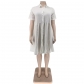 women's single breasted plus size fat woman cotton and linen dress YZM77481