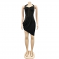 Solid Color Mesh See-Through Wrap Bust Ruffle Irregular Skirt Dress X5910