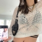 Street sexy small fresh woolen hollow sunscreen blouse hot girl exposed navel thin all-match top T26075