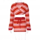 Long Sleeve Striped Knit Sweater Skirt Fashion Casual Set S269147W