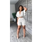 Ruffled Cropped V-Neck Top Casual Shorts Summer Two-Piece Set YLY9758