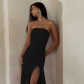 fringed sexy tube top slit dress JY22182