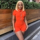 Sexy Hollow Polo Neck Hot Girl Casual Sports Solid Color One Piece Shorts P25729