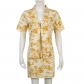 Printed Polo Collar Shirt Top Skirt Casual Set S23874