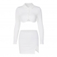 Cardigan long-sleeved short crop top + slim-fit slit skirt two-piece suit BE064