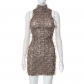 Special Fabric High Neck Sleeveless Hip Wrap Slim Dress K22DS351