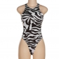 Women's sexy halter neck backless zebra pattern high waist street shooting printed hip one-piece top K22K18250