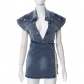 Casual Street Style Sleeveless High Slit Denim Skirt Suit K22ST318