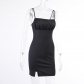 Gathered Double Slit Sexy Slim Fit Sling Dress 23636P