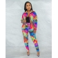 Printed Multicolor Long Sleeve Shirt Trousers Home Casual Set CM8630