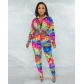 Printed Multicolor Long Sleeve Shirt Trousers Home Casual Set CM8630
