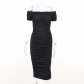 One-shoulder gathered dress solid color long skirt temperament elegant summer women's dress YJ22195