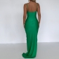 Solid Color Sling Open Back Slim Fit Slim Slit Mid-Length Dress D258622