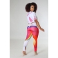 Hip Hop Street Fringe Ties T-Shirt Print Pants Set G68566
