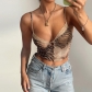 Mesh Print V-Neck Lace Crop Camisole Tank Top T238102