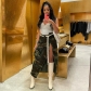 Camouflage Long Skirt With Casual Button Lace Up Pockets Y22SK300