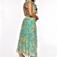Temperament lotus leaf hollow top printed slit long skirt two-piece suit HJ8110