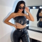 Leaky Navel Tube Top Sexy Slim Outer Leather Top CC22162