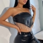 Leaky Navel Tube Top Sexy Slim Outer Leather Top CC22162