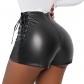 Plus Size Black High Waist Stretch Shorts Women's Skinny Casual Pants Faux Leather Boot Pants HY811