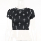 Dark Cross Print T-Shirt Cropped Slim Top JY22169