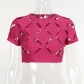 Geometric Cutout Short Sleeve Top Sexy Navel Perspective T-Shirt ML22107