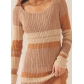 Off-the-shoulder cut-out beach long-sleeve knitted striped dress FQ0501