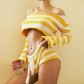 Knitted Striped Shorts Suit Long Sleeve Short Top Cropped Navel Sexy Two-piece Set FQ0717
