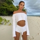 Knitted Striped Shorts Suit Long Sleeve Short Top Cropped Navel Sexy Two-piece Set FQ0717