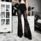 Ladies trousers lace perspective sexy high waist slim flared pants JY22162