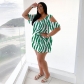 Plus Size Women's Solid Color Striped Versatile Casual Loose Home Jumpsuit LXC595