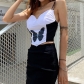 Pet print suspenders women's body fitting stitching crop top T041917A