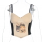 Pet print suspenders women's body fitting stitching crop top T041917A