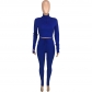 Fashion casual solid color v-neck zipper straps slim long-sleeved trousers sports two-piece set SM9273
