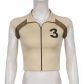 women's retro cardigan zipper stand collar contrast print T-shirt LQWDT23743