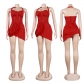 Solid Color Mesh See-Through Wrap Bust Ruffle Irregular Skirt Dress A7260