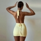 Solid Color Deep V Short Skirt Sexy Backless Halter Dress D269199W