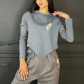 Fashion women's autumn and winter new round neck cross print long sleeve bevel sports sweater 6756TR