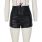 Ladies Shorts Fashion Pleated High Waist PU Leather Shorts G0493