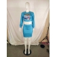 Women's Short Skirt Digital Positioning Print Sexy Navel Blue Suit QY5107