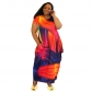 Plus Size Women Fashion Digital Printing Round Neck Pullover Short Sleeve Dress Y10114