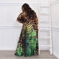 Women's Lace Up Belt Leaves Leopard Print Cardigan Plus Size Dress Y10116