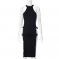 Solid Color Pullover Sleeveless Cutout Side Slit High Waist Dress D22DS264