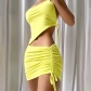 Solid Color One Shoulder Ruched Skirt Two Piece Fashion Casual Suit S258835W