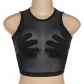 Women's round neck sleeveless see-through mesh stitching palm creative vest K22B17408