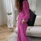 Waist kink suit Fashion autumn women's solid color loose shirt pleated casual two-piece set YL22155