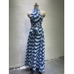 Striped Halter High Waist Slit Midi Dress HK8654
